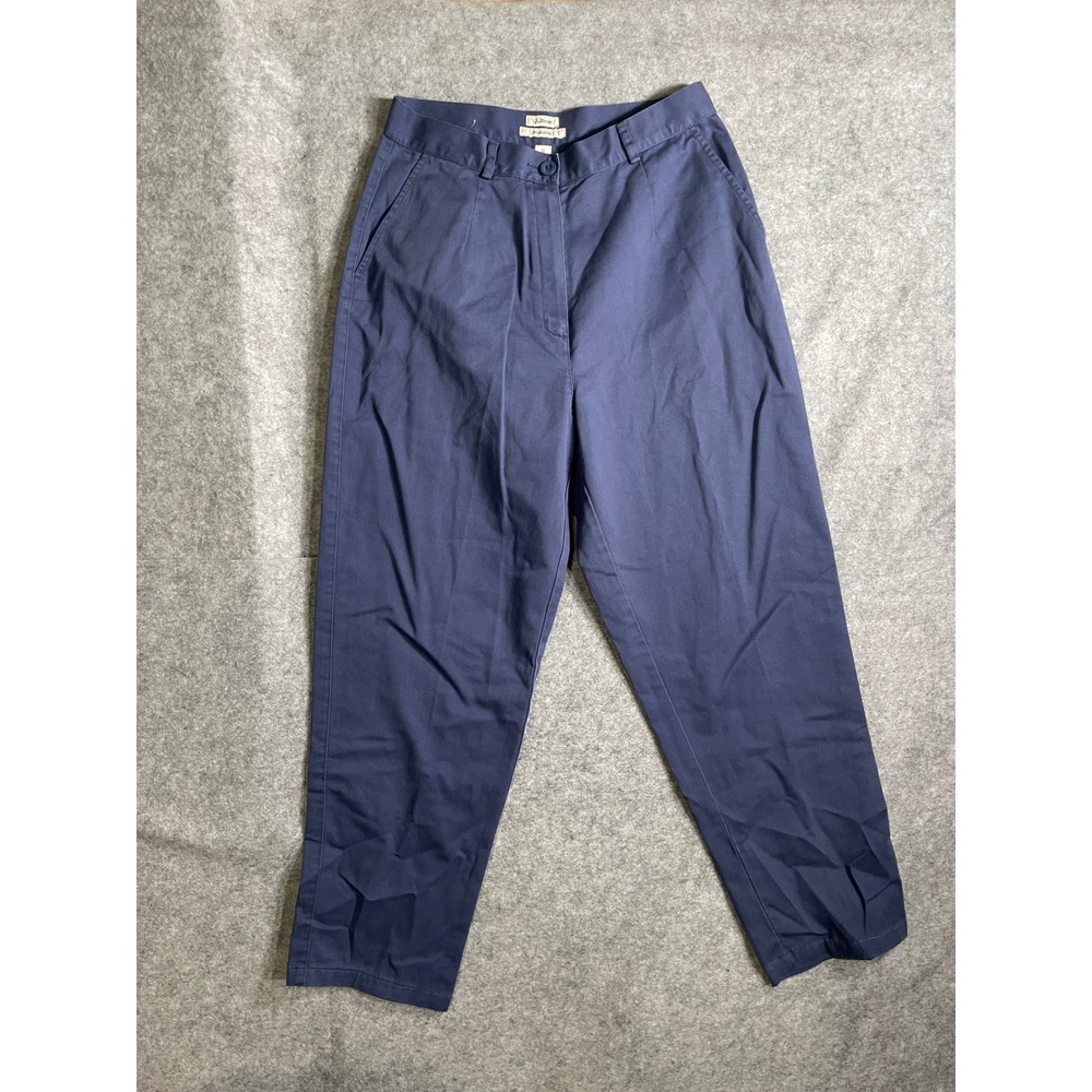 LL Bean Original Fit Chino Pants Womens 10 Reg Navy Pleated Tapered High Rise